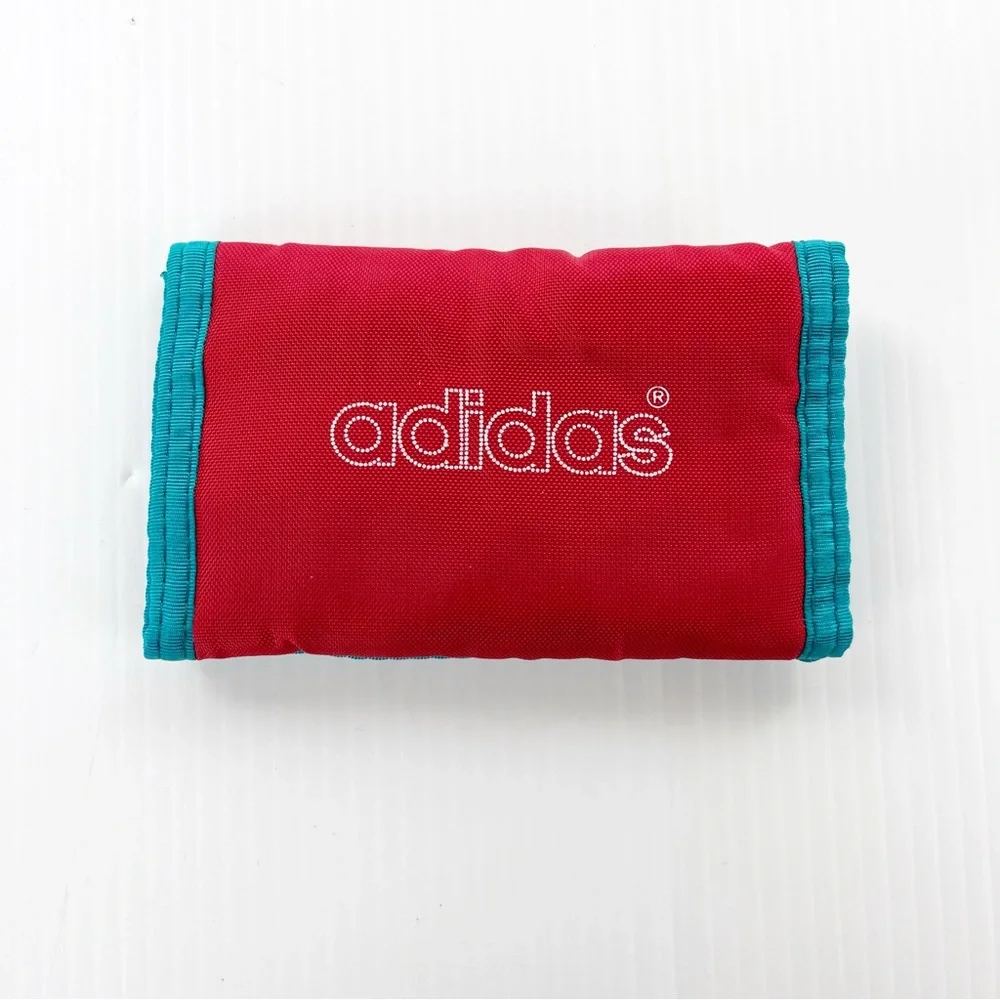 Vintage 80s Adidas Spellout Tri Fold Blue Red Wallet